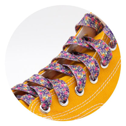 1 Pair 8MM Flat Type Purple Small Floral Pattern Heat Transfer Printing Lady's Dress Shoelaces Nice