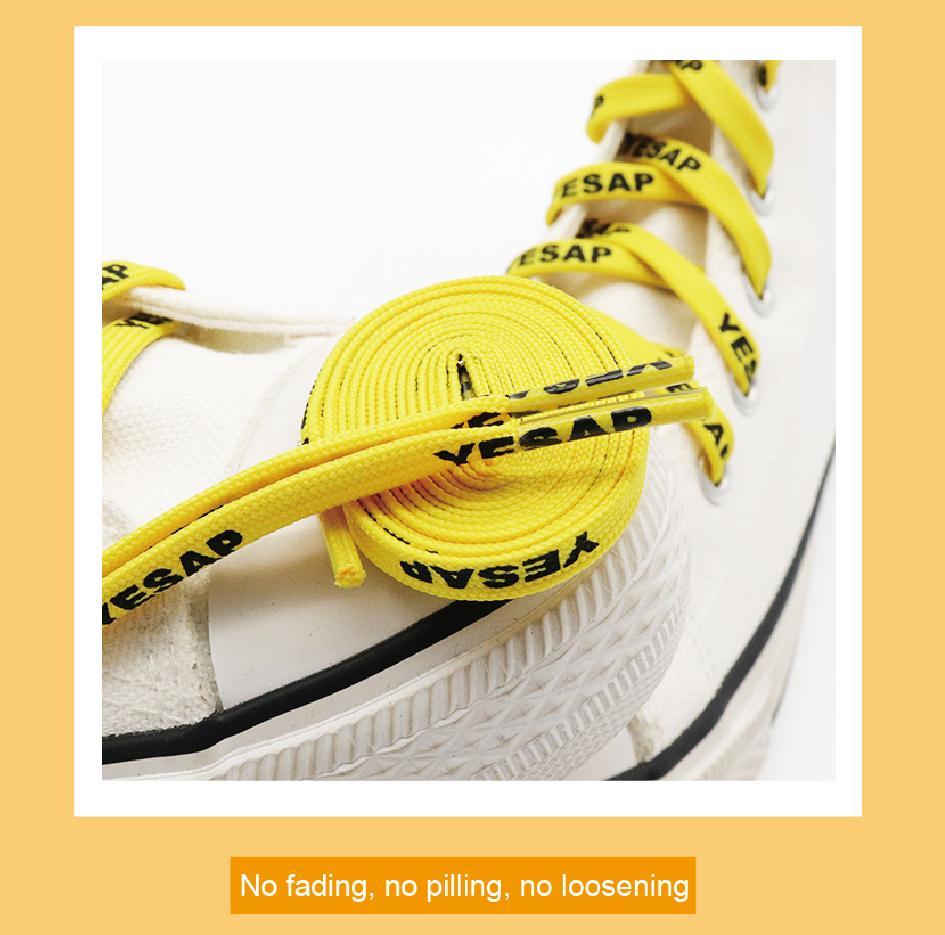 7MM Superior Shoe Accessory Silk Screen Yellow Black Letter Printing Unisex Canvas Shoelaces