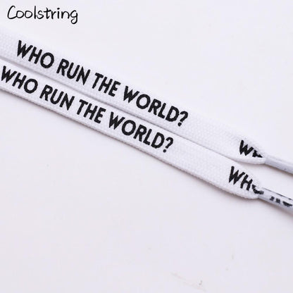 7MM Who Run The World Slogo Shoelaces Double-sided Printed Flat Sneakers Basketball Shoestring