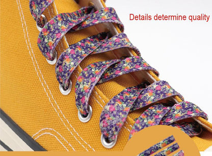 1 Pair 8MM Flat Type Purple Small Floral Pattern Heat Transfer Printing Lady's Dress Shoelaces Nice