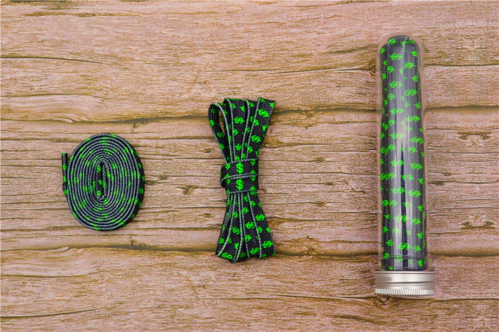 8MM Flat Canvas Polyester Cotton Laces Black-Green Dollar Heat Transfer Printing Pattern Top Ropes