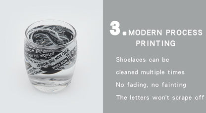 7MM WHO RUN THE WORLD Text Silk Screen Printing Plain Shoelaces White Black Draw Laces Men Women