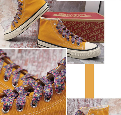 1 Pair 8MM Flat Type Purple Small Floral Pattern Heat Transfer Printing Lady's Dress Shoelaces Nice