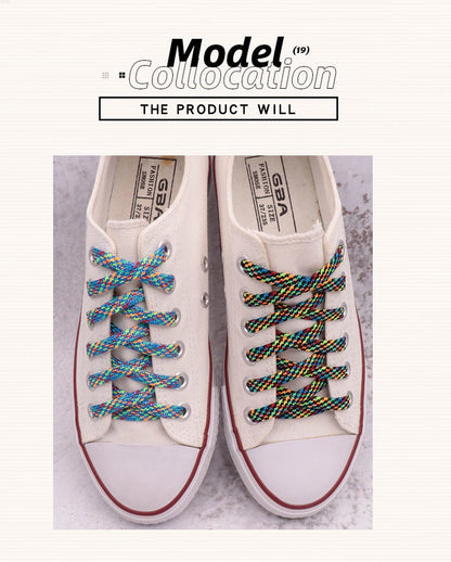 7MM Metallic Yarn Colorful Laces Black Blue Yellow Polyester Shoelaces Sneaker Boot Canvas Trendy