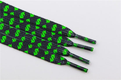8MM Flat Canvas Polyester Cotton Laces Black-Green Dollar Heat Transfer Printing Pattern Top Ropes