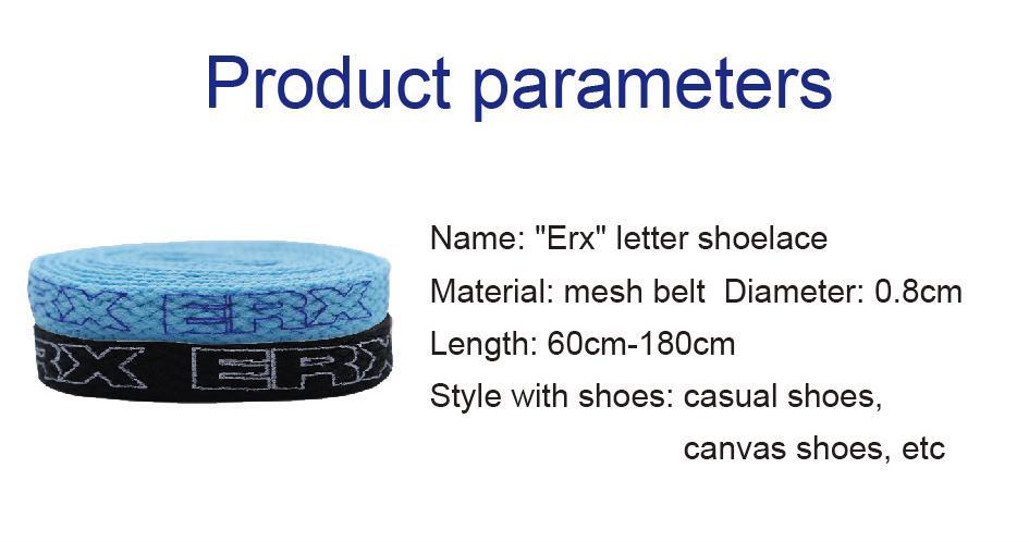 7MM Black-White Blue-Sapphire "ERX" Letter Printing Shoelaces Women Sneaker 2021 Canvas Ropes Flat