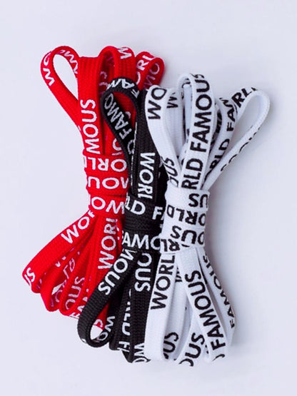 7MM "WORLD FAMOUS" Silk Screen Letter Printing Laces Red White Black For Casual Canvas Running Sport