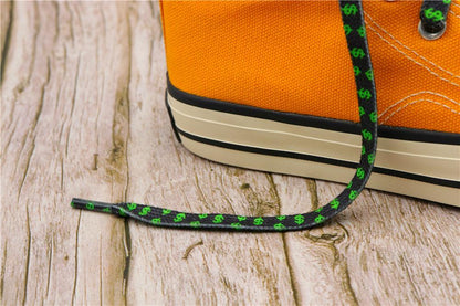 8MM Flat Canvas Polyester Cotton Laces Black-Green Dollar Heat Transfer Printing Pattern Top Ropes