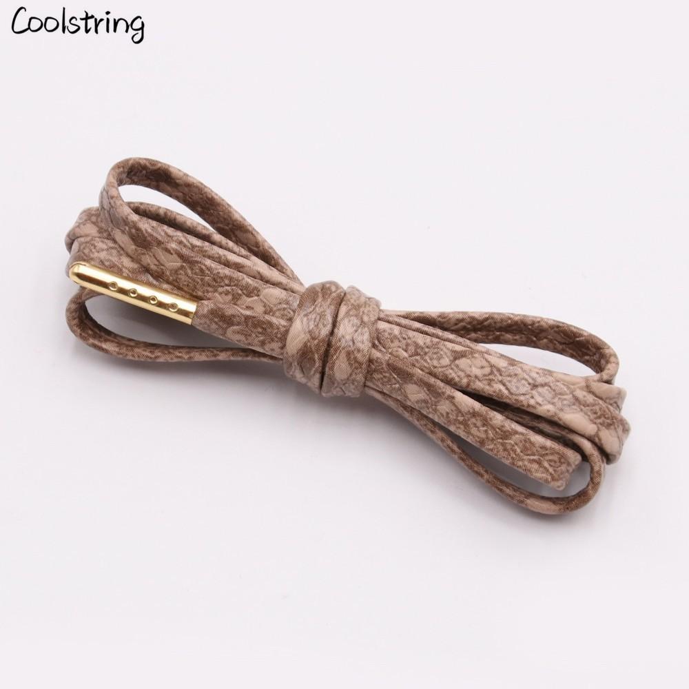 6 Colors Flat Snakeskin Snake Shoe Laces Luxury PU Leather LE ShoeLaces With Gold Metal Aglets For