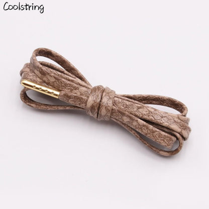 6 Colors Flat Snakeskin Snake Shoe Laces Luxury PU Leather LE ShoeLaces With Gold Metal Aglets For