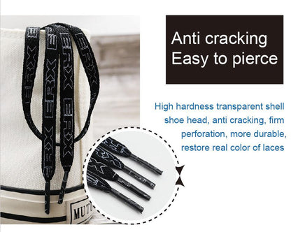 7MM Black-White Blue-Sapphire "ERX" Letter Printing Shoelaces Women Sneaker 2021 Canvas Ropes Flat