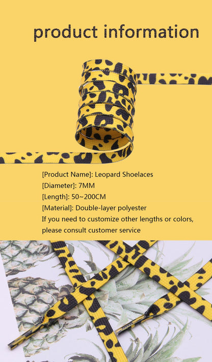 Fashion Trend 7mm Polyester Digital Printed Leopard Flat Sports Laces Thermal Transfer Shoelaces
