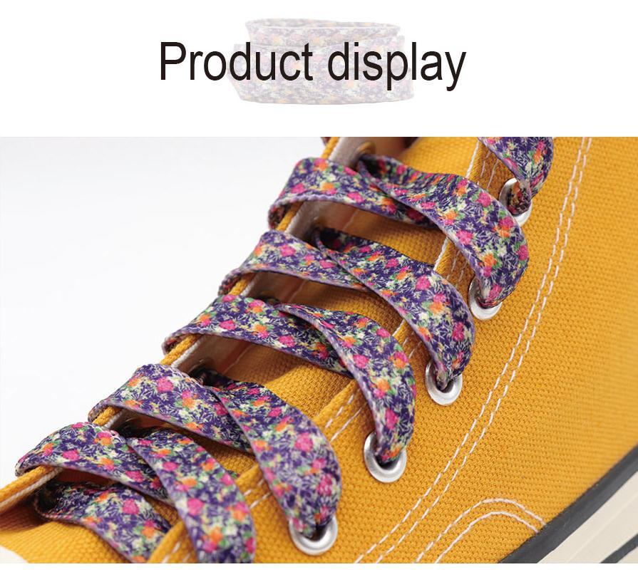 1 Pair 8MM Flat Type Purple Small Floral Pattern Heat Transfer Printing Lady's Dress Shoelaces Nice