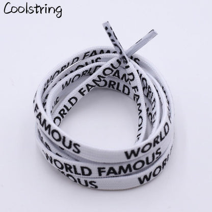 7MM "WORLD FAMOUS" Silk Screen Letter Printing Laces Red White Black For Casual Canvas Running Sport
