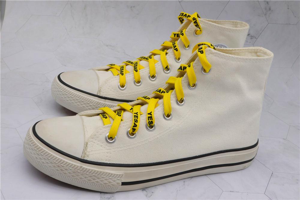 7MM Superior Shoe Accessory Silk Screen Yellow Black Letter Printing Unisex Canvas Shoelaces
