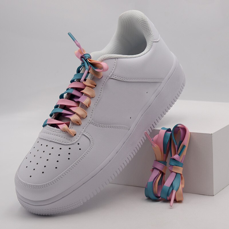 Contrast Color 1Pair Colorful Shoelaces Rainbow Connected Flat Shoe Laces for Canvas Casual Shoes Chromatic Colour Shoelace