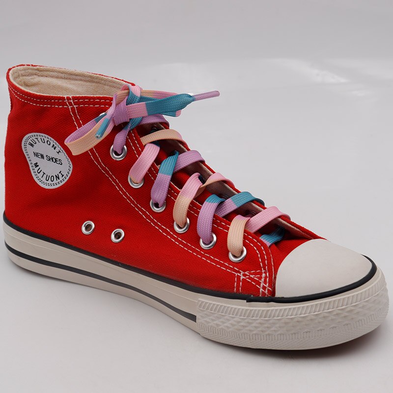 Contrast Color 1Pair Colorful Shoelaces Rainbow Connected Flat Shoe Laces for Canvas Casual Shoes Chromatic Colour Shoelace