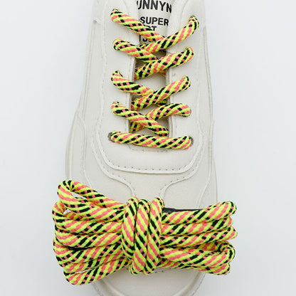 Double Layers 5mm Black Shoelaces 60-180cm 3 Colors Mix Knitting Shoelaces Super Bootlaces Shimmering  Laces for Queens Kids