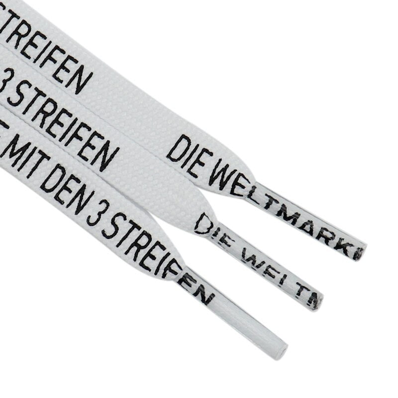 7MM German Words Text Silk Screen Printing Plain Shoelaces 60-180cm White Black Draw Laces Men Women Sneaker Canvas Boots