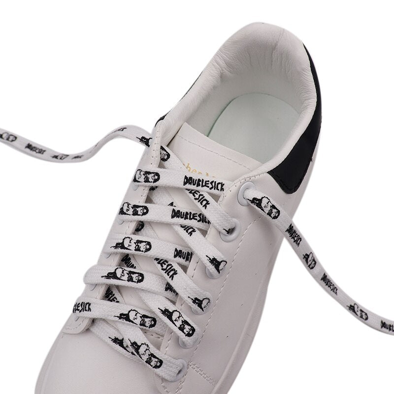 Handsome man 9mm Black Shoelaces 60-180cm Vintage Printing Shoelaces Super Bootlaces Shimmering  Shoe Laces for Queens Kids