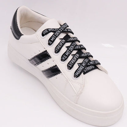 7MM German Words Text Silk Screen Printing Plain Shoelaces 60-180cm White Black Draw Laces Men Women Sneaker Canvas Boots