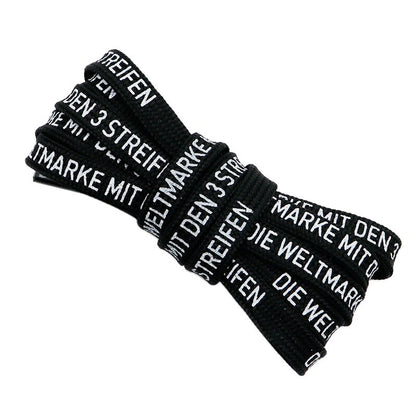 7MM German Words Text Silk Screen Printing Plain Shoelaces 60-180cm White Black Draw Laces Men Women Sneaker Canvas Boots