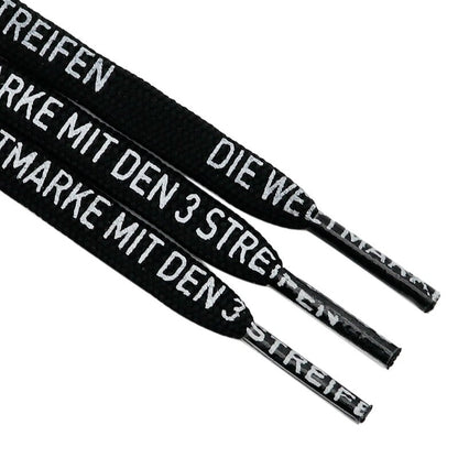 7MM German Words Text Silk Screen Printing Plain Shoelaces 60-180cm White Black Draw Laces Men Women Sneaker Canvas Boots