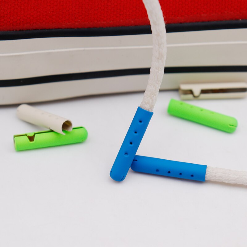 100pcs Easy Clip Metal Aglet DIY Shoelace Replacement 3 Colors Blue Beige Green Shoe Lace Tips Drawstring String Head