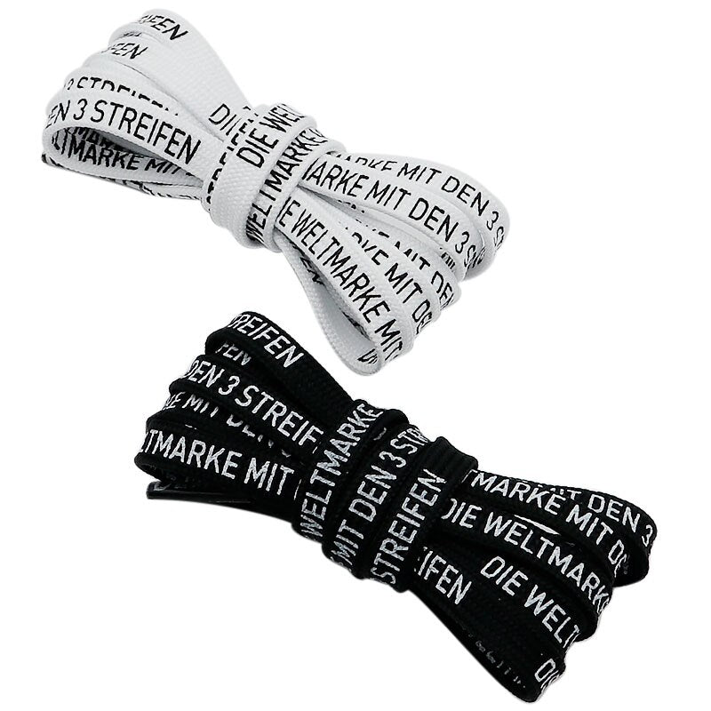 7MM German Words Text Silk Screen Printing Plain Shoelaces 60-180cm White Black Draw Laces Men Women Sneaker Canvas Boots