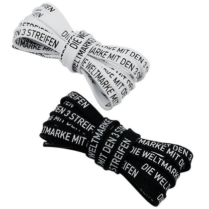 7MM German Words Text Silk Screen Printing Plain Shoelaces 60-180cm White Black Draw Laces Men Women Sneaker Canvas Boots